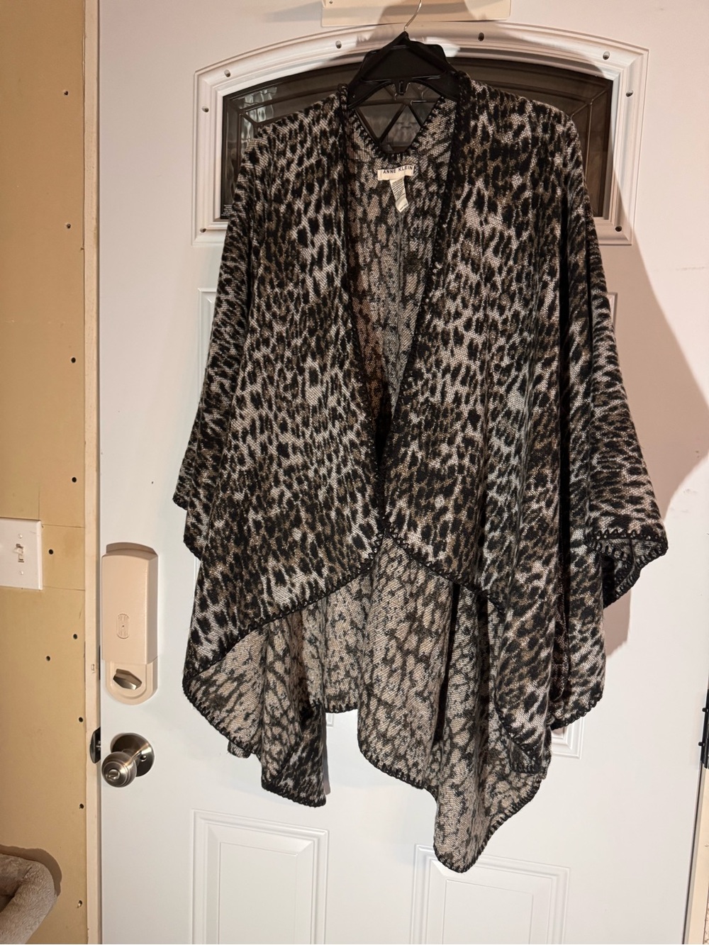 Anne Klein Black and Gray Animal Print Cape with belt.